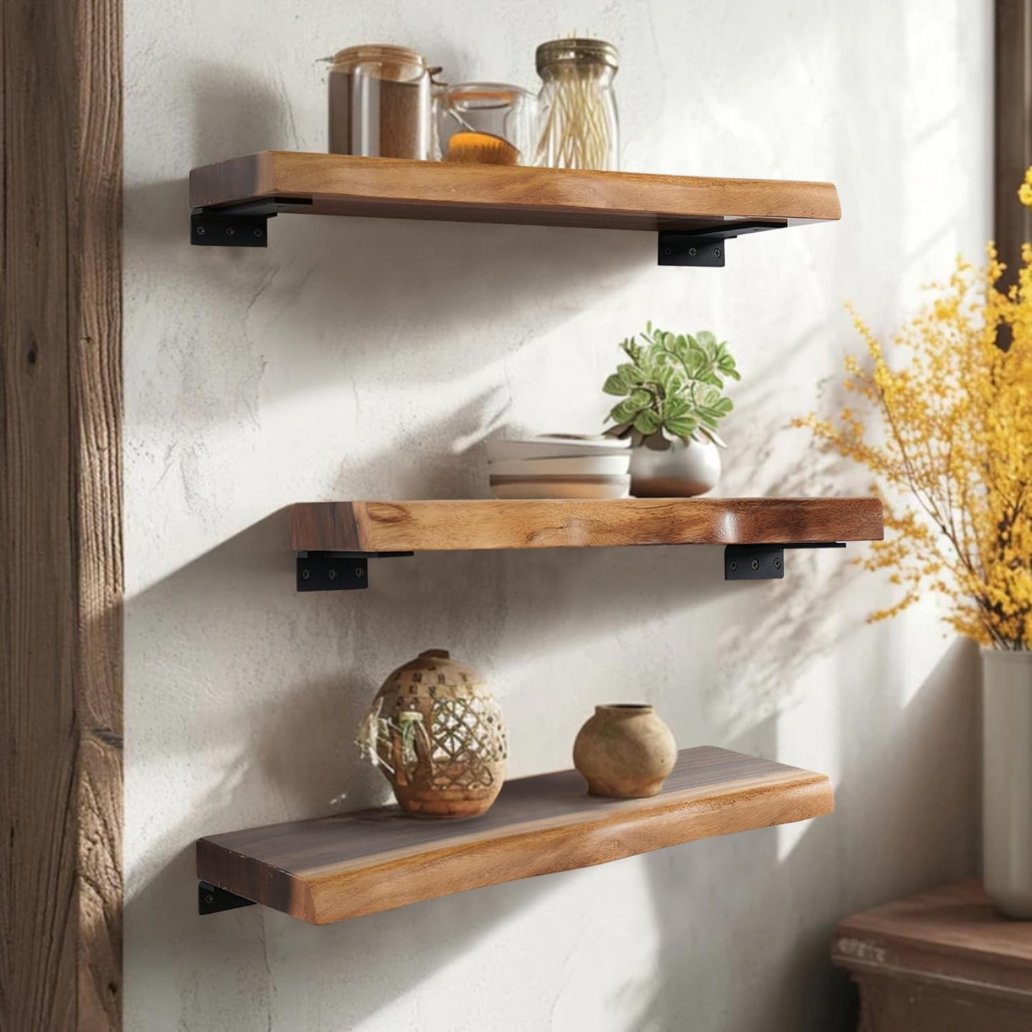 Greenage Live Edge Floating Acacia Wood Shelf 24