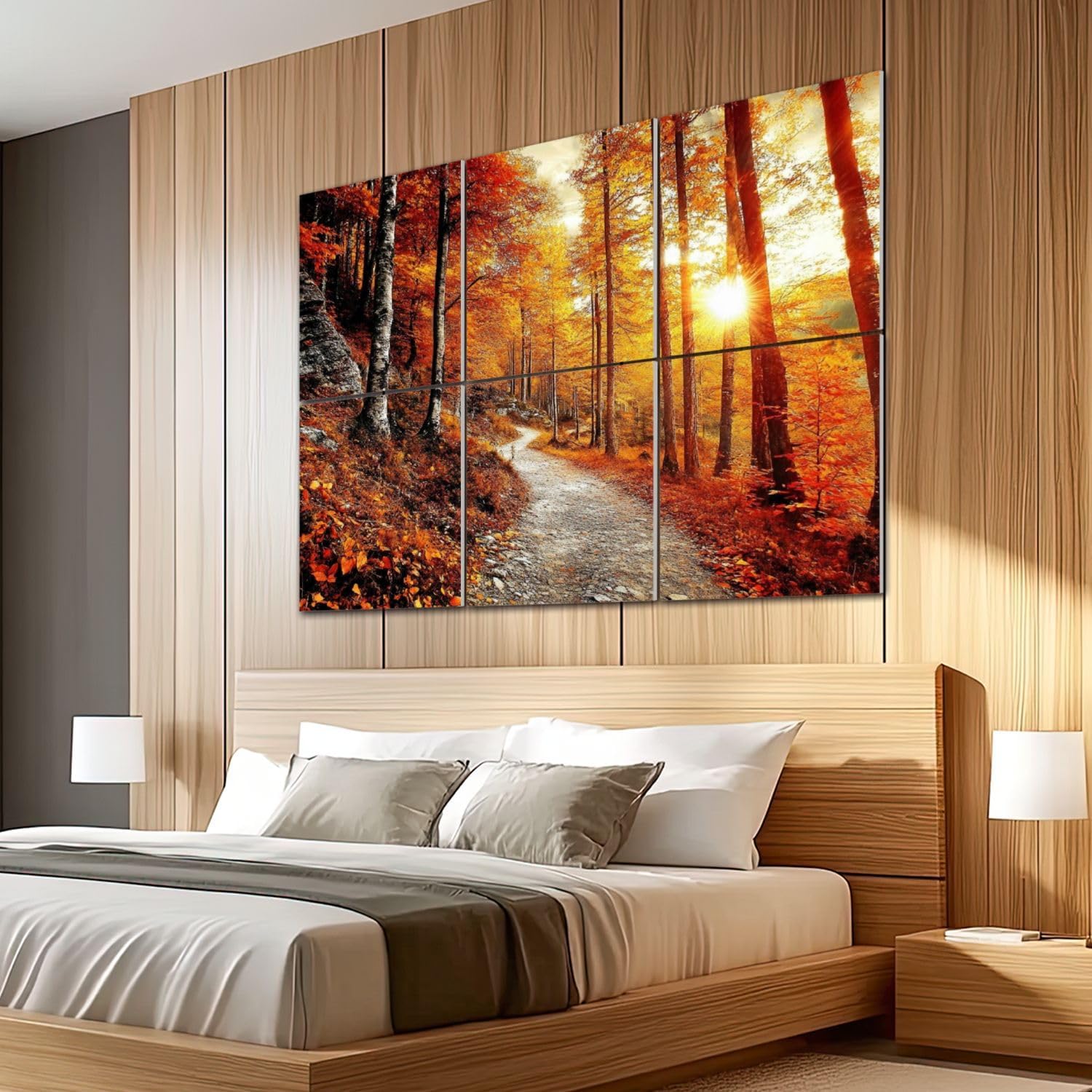 6 Pack Art Acoustic Panels Sound Absorbing Forest Autumn Fall Tree Leaves Sunset Tall Trees Birch Photographic Decorative Soundproof Wall Panels Self Adhesive for Recording Studios Office 72