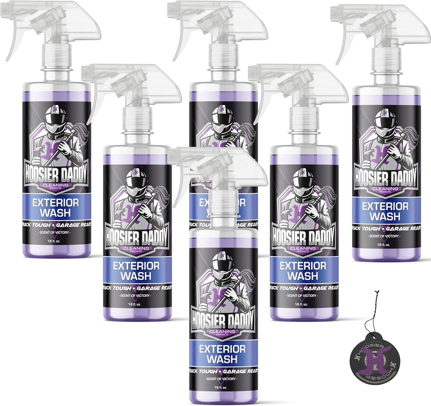 Hoosier Daddy 16oz Car Exterior Cleaner Concentrate - Removes Dirt, Bugs, & Road Grime - Safe for Paint, Glass, & Chrome - Dilutes for Multiple Uses + Air Freshener (6-Pack)