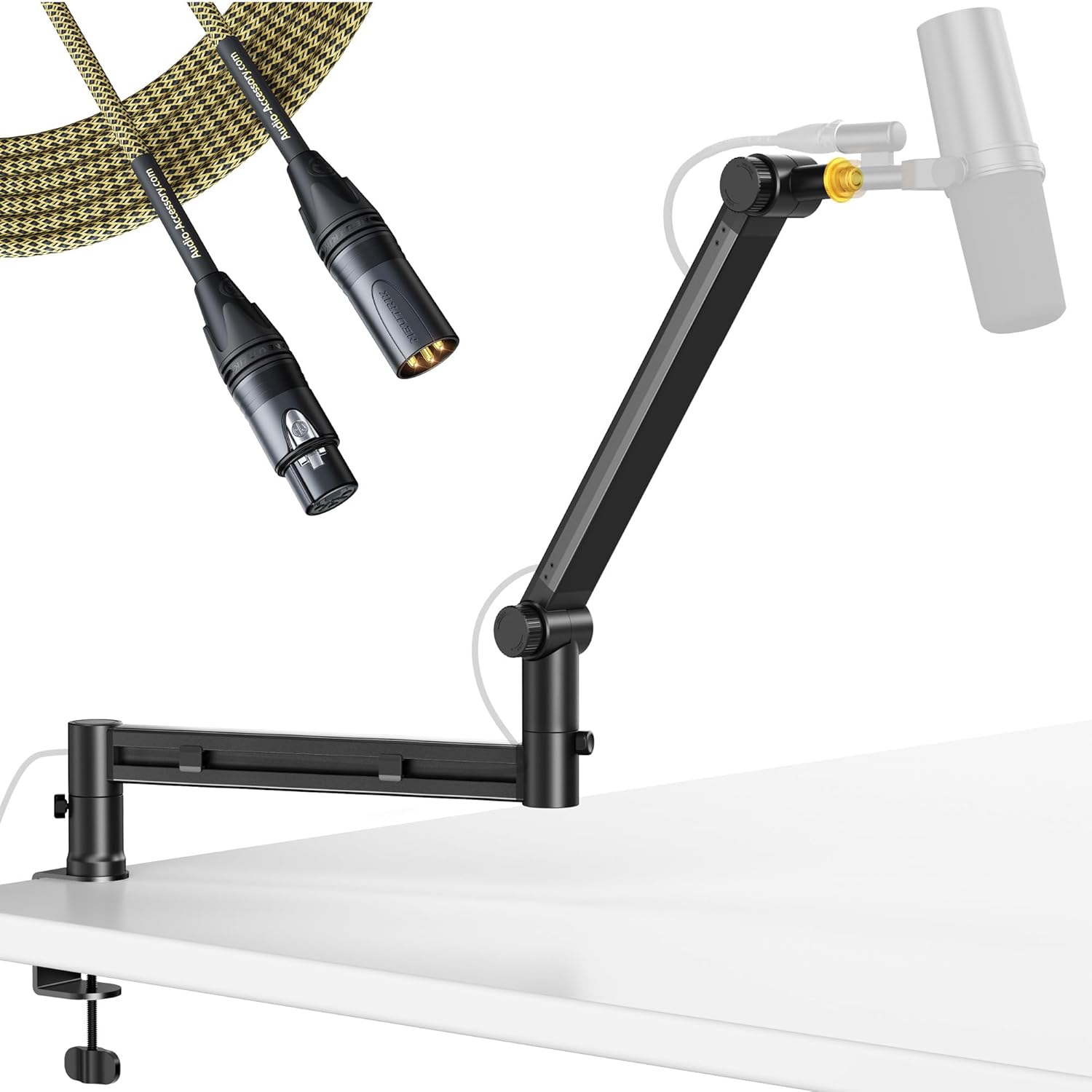 Low Profile Mic Boom Arm with Gold Series Star Quad XLR Cables 15ft