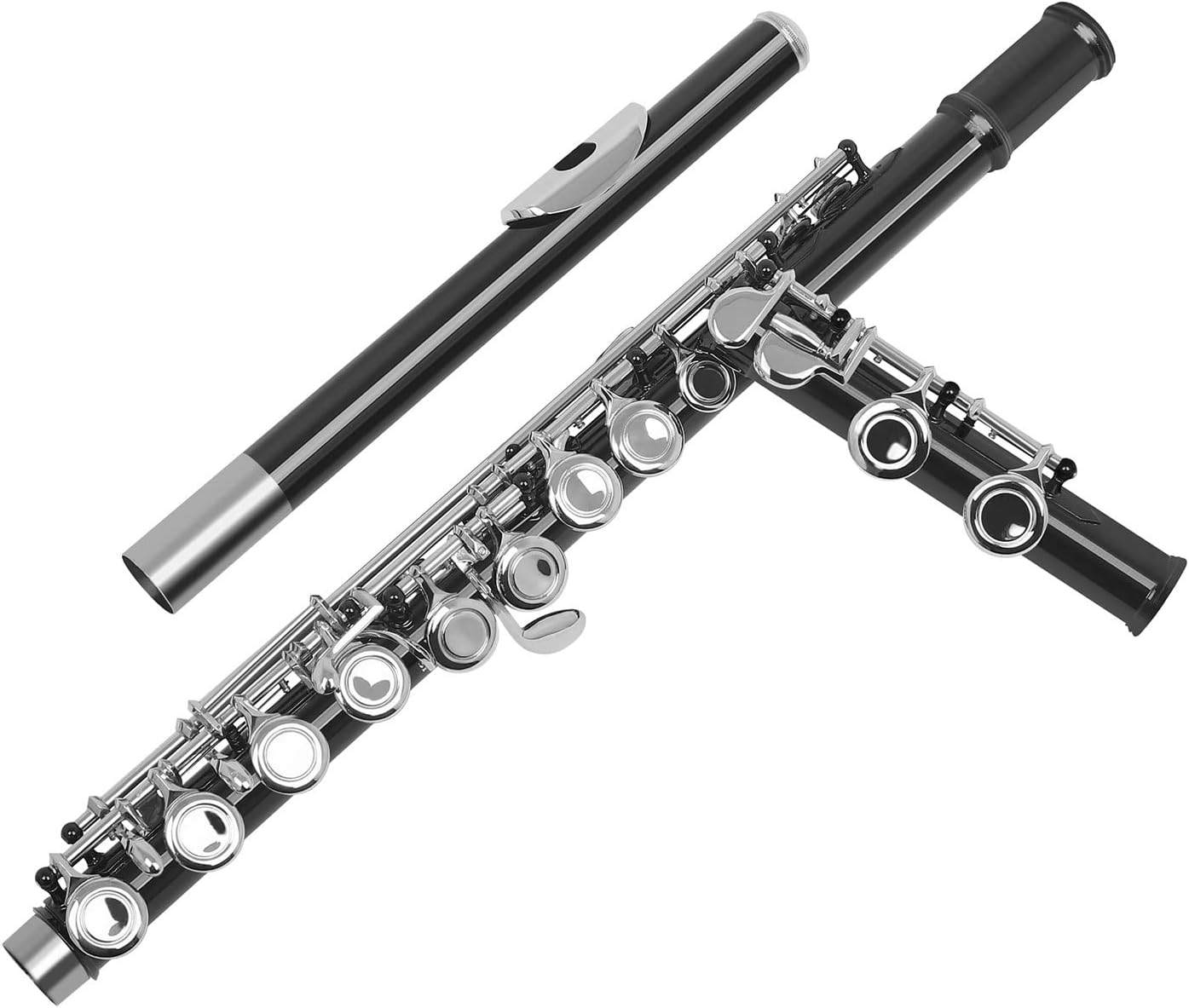 Flute Kit 16 Holes C Key Flute Western Concert Flute Cupronickel Nicke Plated Woodwind Instrument& Cleaning Cloth Stick Gloves Mini Case Intermediate Flute (Color : Black)