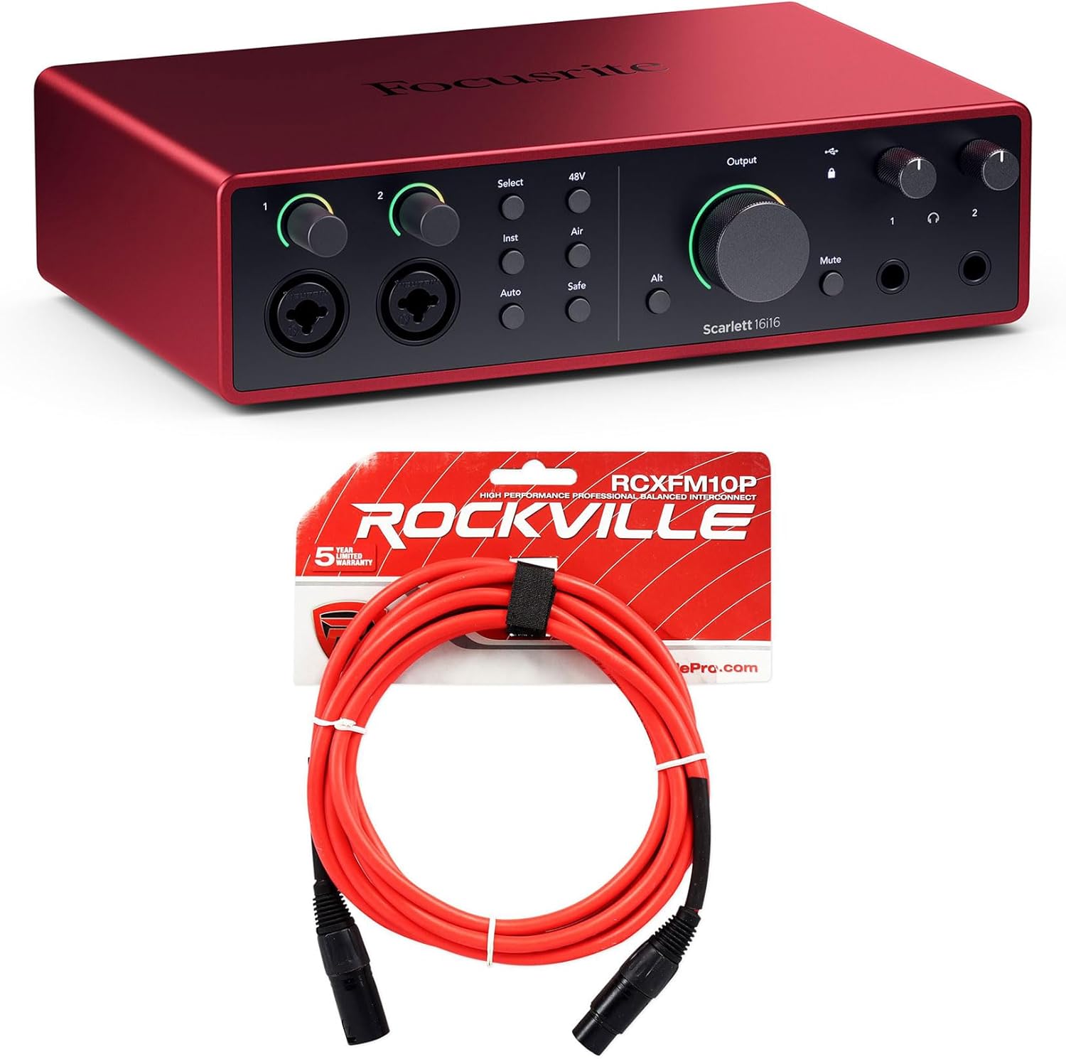 Audiosavings Bundle: Scarlett 16i16 4th Gen 24-bit/192kHz USB Audio Interface Bundle with Rockville RCXFM10P-R Red 10' Female to Male REAN XLR Mic/Speaker Cable (2 Items)