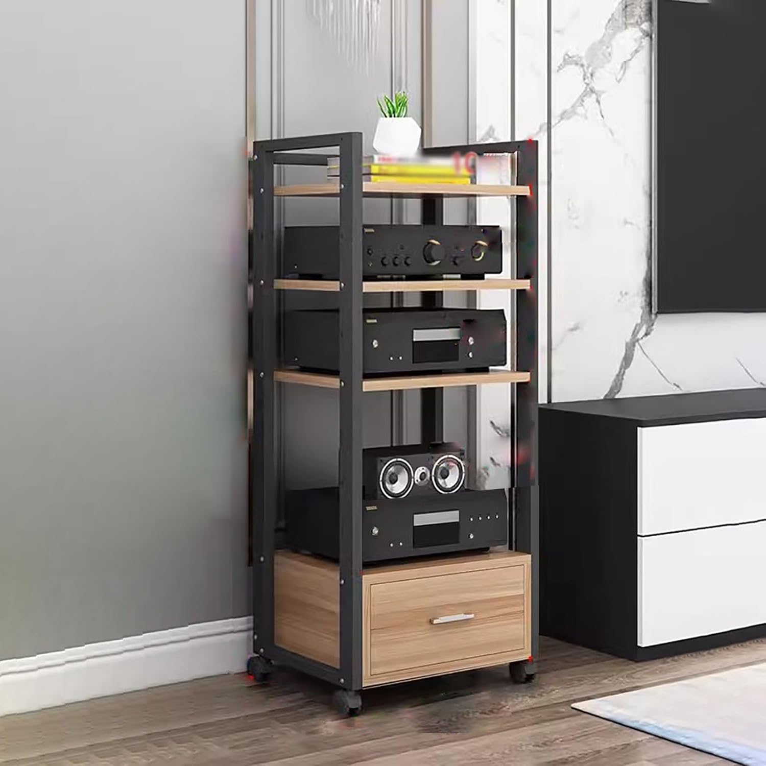 Av Media Stand Corner Shelf - Rack Audio Tower with Adjustable Shelves - 79 100 120Cm Tall Shelf Stand with Wheels - Audio Equipment Rolling Cart Rack Portable for Home,4Tiers-120cm Tall