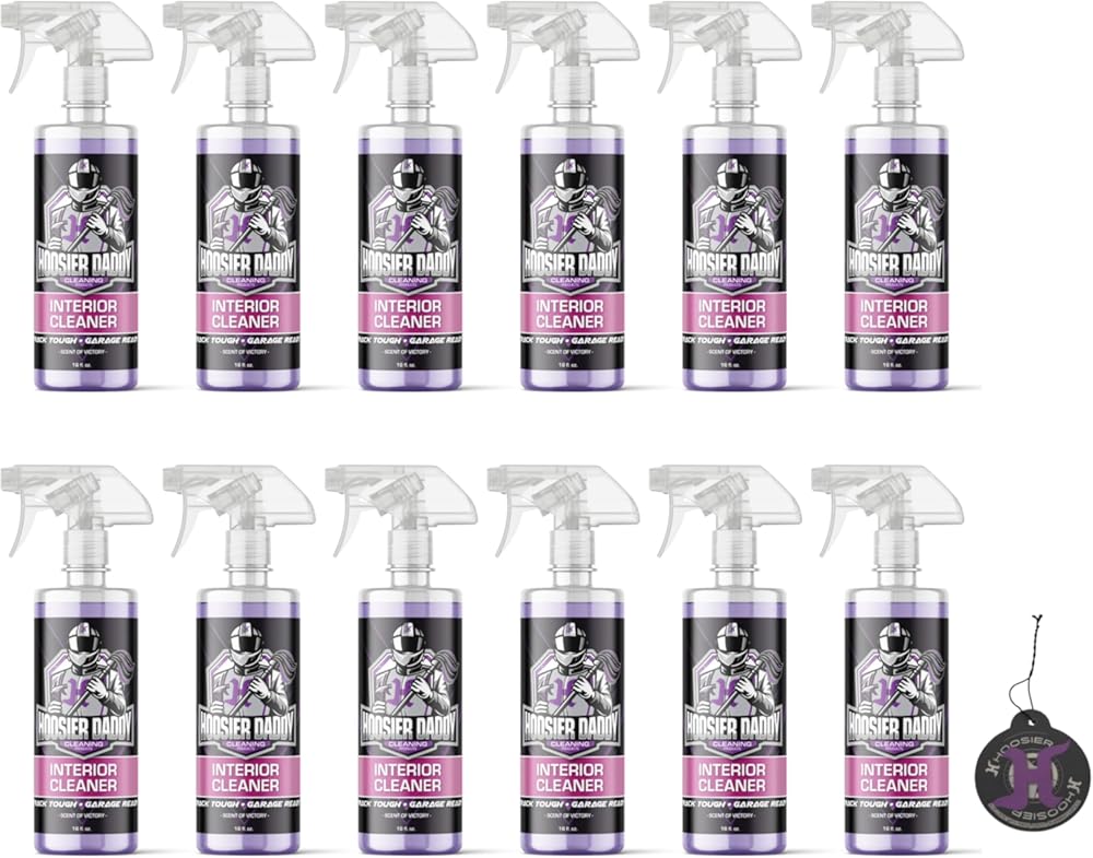 Hoosier Daddy 16oz Car Interior Cleaner - lifts dirt, Stains, & Odors from Upholstery, Carpets, & Dashboards Safe for all surfaces, Leaves Vehicle Fresh & Spotless + Air Freshener (12-Pack)