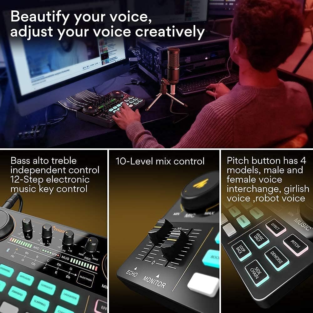 MAONO Podcast Equipment Bundle Audio Interface with Studio Headphone, Maonocaster Lite Portable ALL-IN-ONE Podcast Production Studio with 3.5mm Microphone for Guitar, Live Streaming, PC, Recording