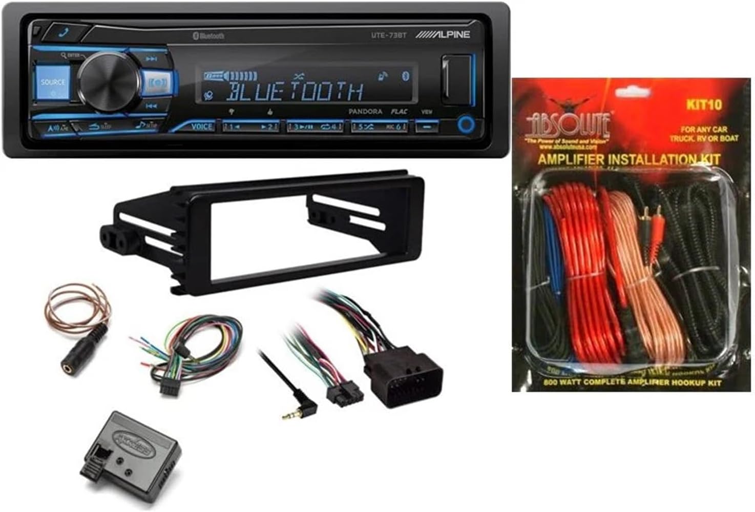 Alpine UTE-73BT in-Dash Digital Media Bluetooth for 1998-UP Motorcycle Bike & KIT10 Installation AMP Kit