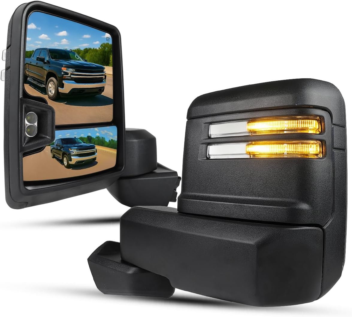 Spec-D Tuning Black Power Heated Towing Mirrors w/LED Signal, Temperature Sensor Compatible with 2019-2025 Chevy Silverado 1500, Left + Right Pair