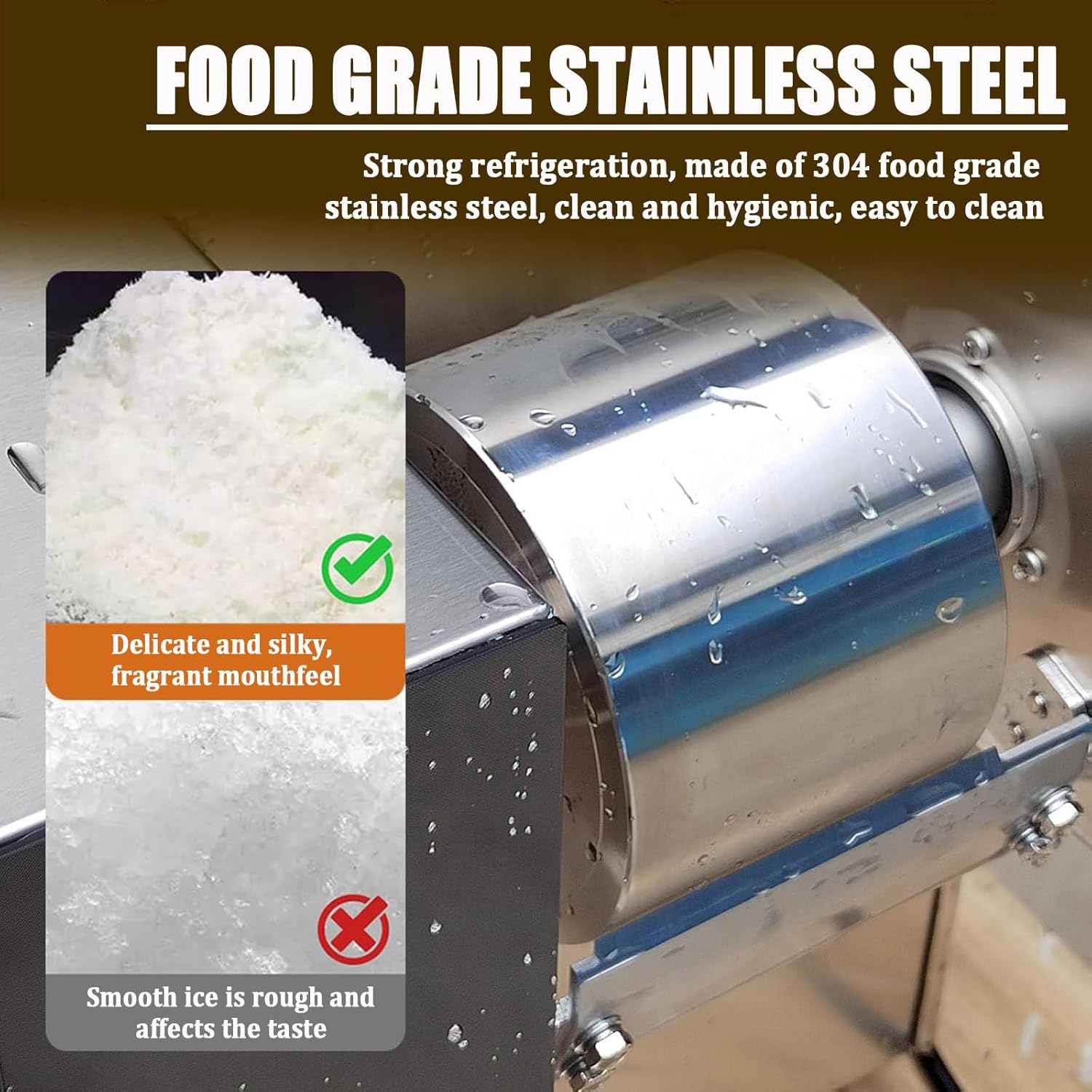 Automatic Electric Ice Crusher Machine - Commercial Snow Cone Shaver with Air Cooling for Home, Food Trucks, Restaurants, Milktea Shops - 800W