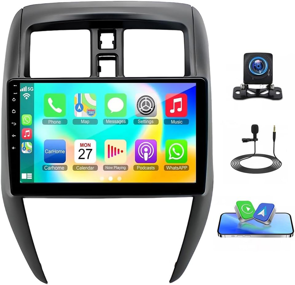 Car Stereo Radio Compatible for Versa Sedan 2015-2019 with Carplay Android Auto GPS Navigation 10in Touchscreen Car Radio Player with Bluetooth Wifi FM/RDS SWC Mirror Link Split Screen + Backup Camera