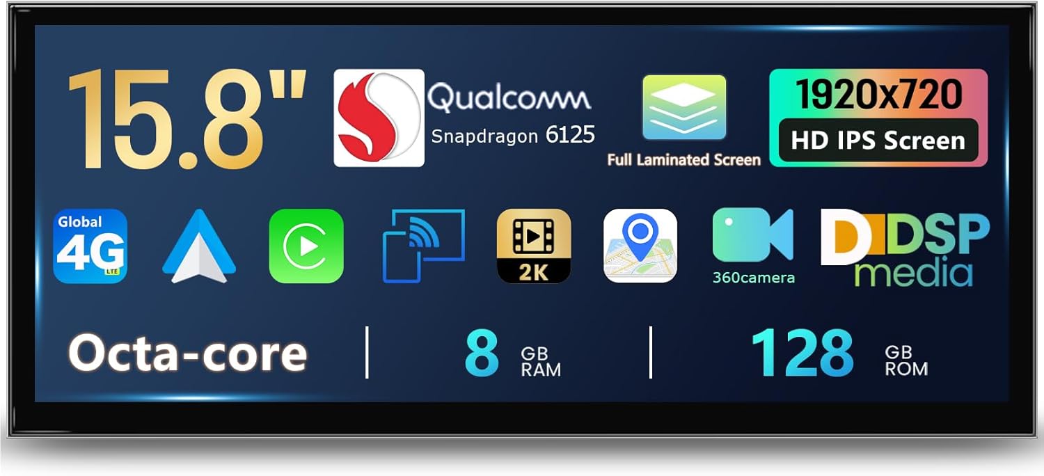 15.8 Inch Android Auto Radio for BMW 1/2/3/4 Series F20 F30 2011-2016 NBT System, 8+128GB Car Play IPS Touch Screen Car Stereo Support Wireless Android Auto