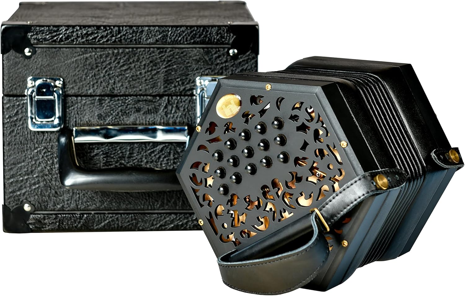Trinity College AP-3530A Anglo-Style 30-Button Concertina – Satin Black – Leather Bellows, Brass Reeds & Hard Case