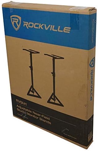 Rockville RVSM1 Near-Field Studio Monitor Stands, Adjustable Height 33-45in, Heavy-Duty Steel, EVA Foam Padding, Vibration Reduction, for Home Studio Musicians and Audio Engineers, 6-Piece
