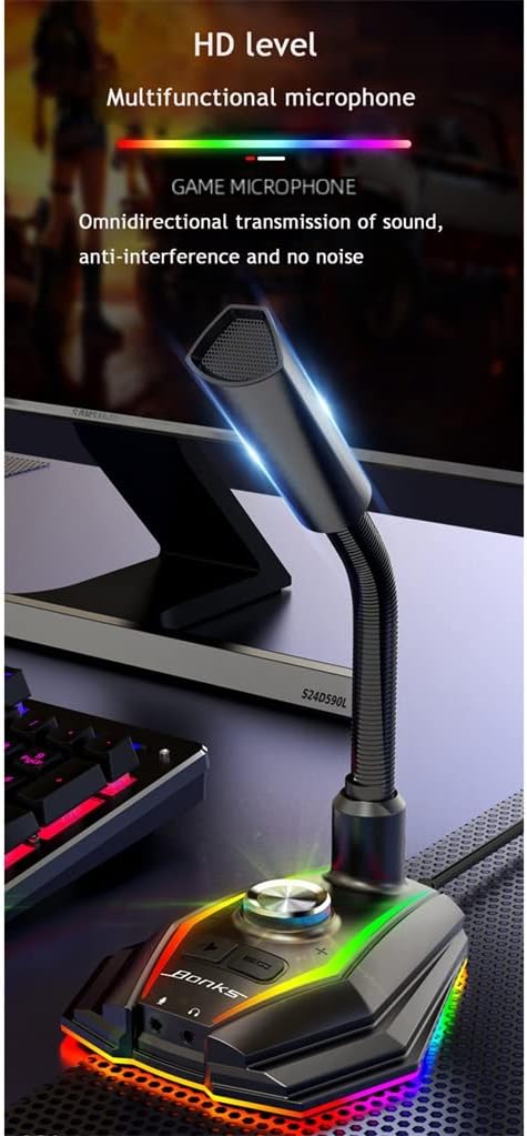 Desktop Gooseneck USB Microphone Game with Voice Changer Condenser Microphone Suitable for Computer Studio Recording