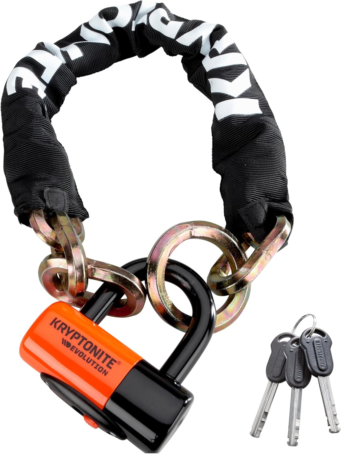 Kryptonite New York 1275 Cinch Ring Bike Chain Lock, 2.5 Feet Long Heavy Duty Anti-Theft Sold Secure Gold Motorcycle Lock with Evolution Disc Lock and Keys for Ultimate Security E-Bike, Scooter