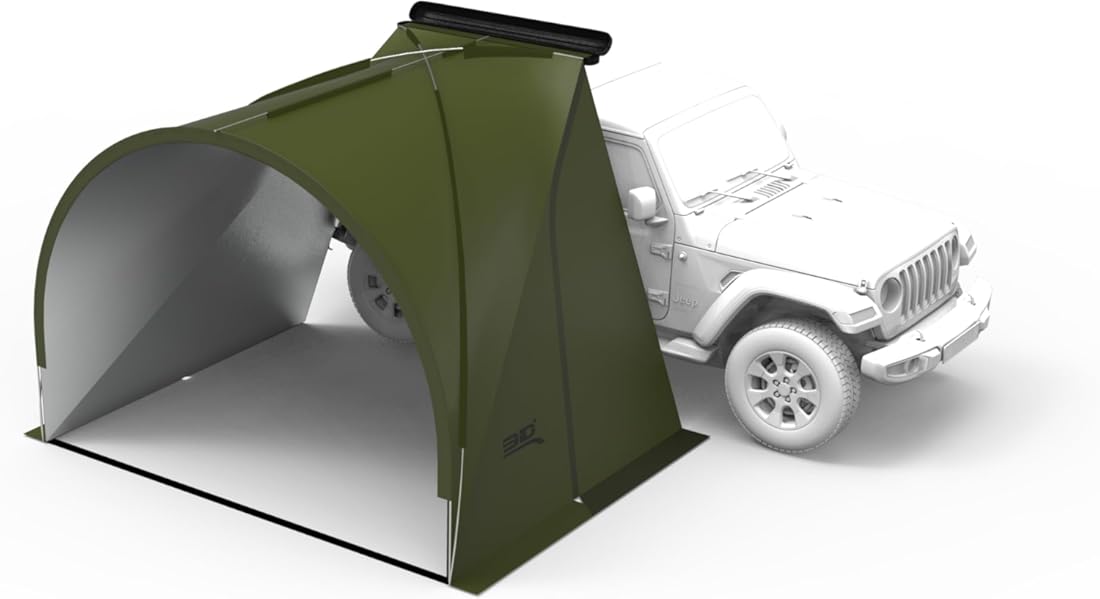 3D Modular Car Side Awning Tent (Army Green), Waterproof UPF50+, Wind Resistant Lightweight Dual-Mode Shelter with Aluminum Frame, Easy to Set up for Outdoor Camping and Travel, SUV, Truck, Van, RV