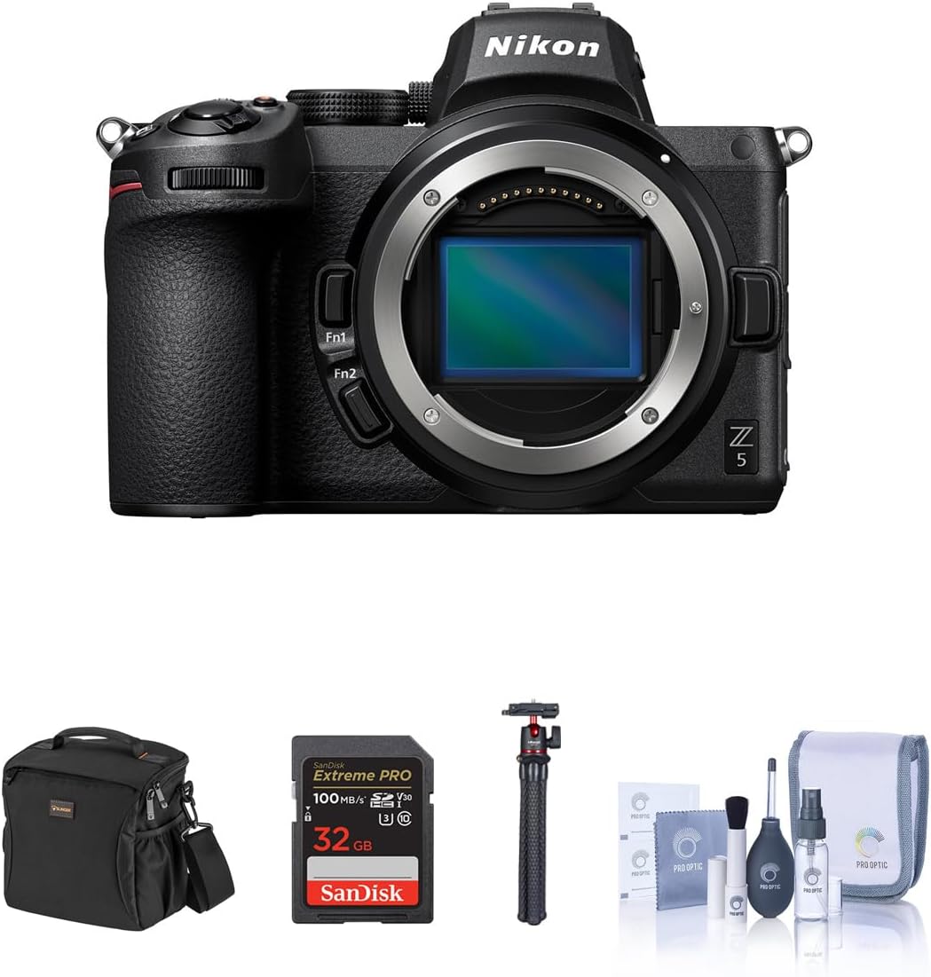 Nikon Z5 Full Frame Mirrorless Camera Basic Bundle with 32GB SD Card, Shoulder Bag, Flexible Tripod, Cleaning Kit