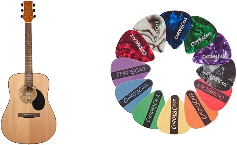 Jasmine S35 Acoustic Guitar + ChromaCast CC-SAMPLE Guitar Picks (12 count)