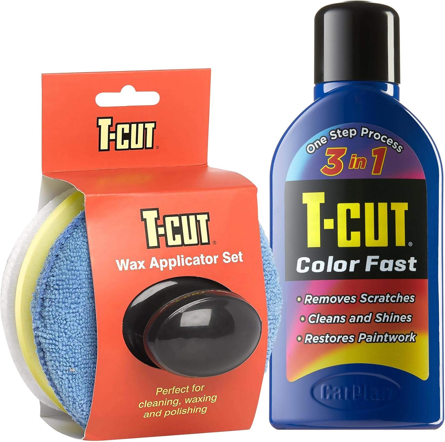 T-Cut Color Fast Dark Blue Scratch Remover, Car Wax Polish, Color Enhancer, 17 Oz & T-Cut Car Wax Microfibre Applicator Set, Achieve a Smooth Finish & Professional Streak Free Shine