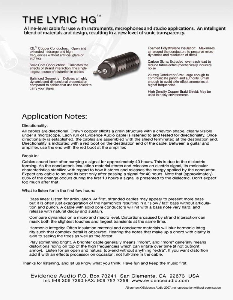 Evidence Audio LYHGXLR20 Lyric Microphone/Balanced Cable, 20-foot