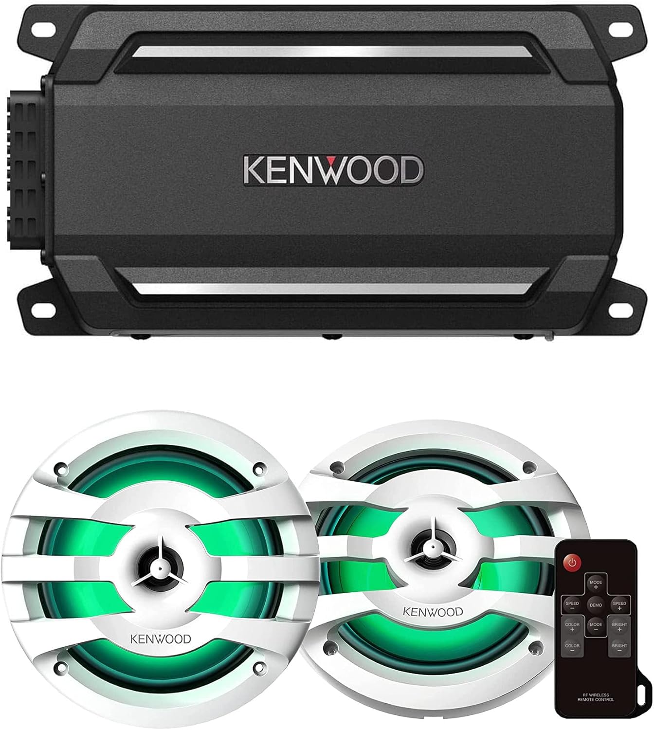 KENWOOD KAC-M5024BT Compact 4-Channel 600 Watt Car Amplifier w Bluetooth Streaming for Marine, ATV & Powersports | Plus Kenwood KFC-1673MRWL 6-1/2