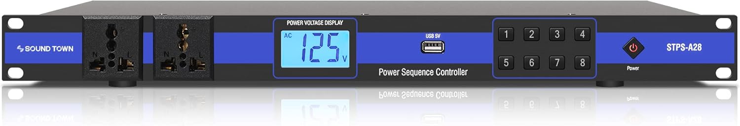 Sound Town Rack-Mountable AC Power Conditioner/Sequencer with 10 Outlets, Aluminum Panel, Protection, Voltage Display, for Stage, Studio, Home Theater (STPS-A28)