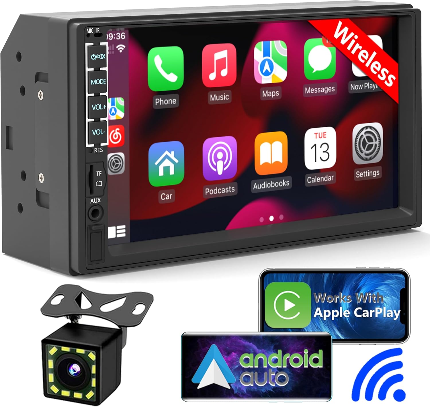 Wireless Double Din Car Stereo Apple Carplay Radio 7