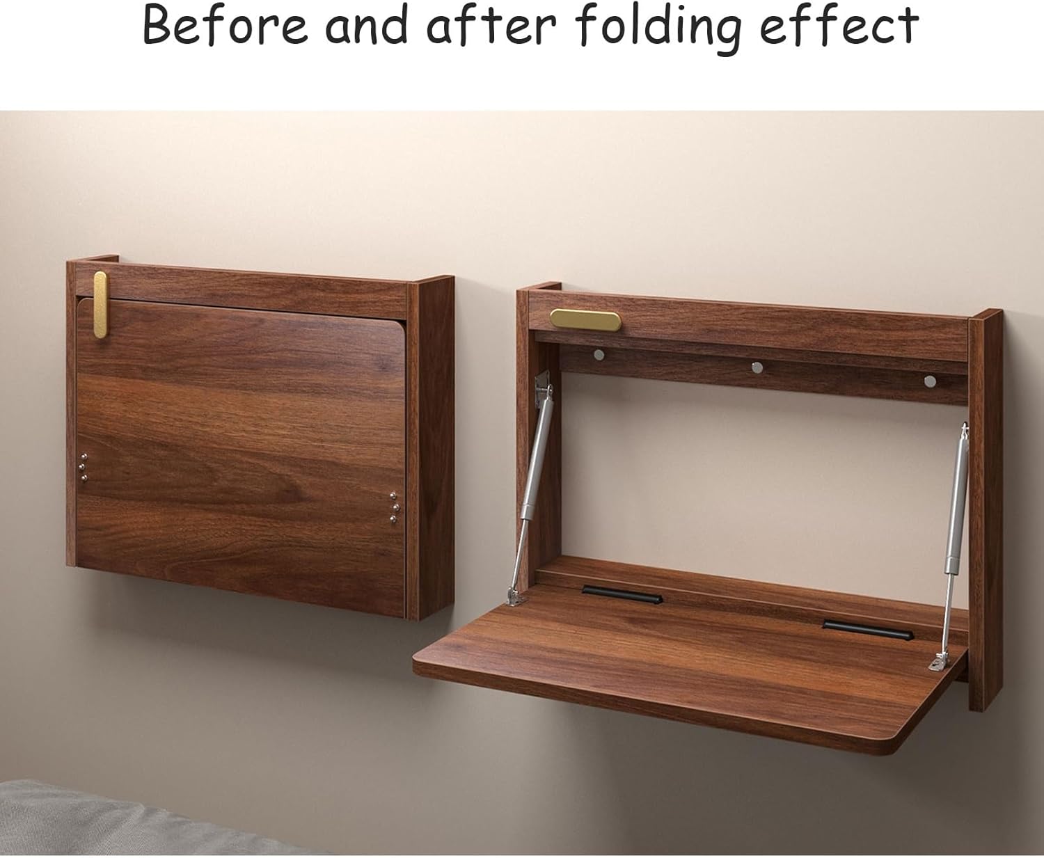Folding Wall Desk, Wood Wall Mounted Desk, Fold Down Wall Mount Laptop Desk, Corner Floating Desk for Small Spaces(D,56cm/22in)