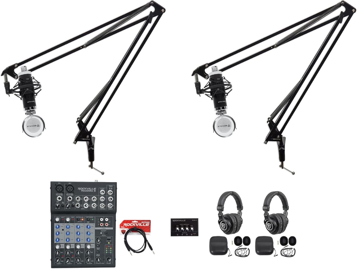 Rockville 2-Person Podcast Podcasting Recording Kit w/Mics/Mixer/Headphones