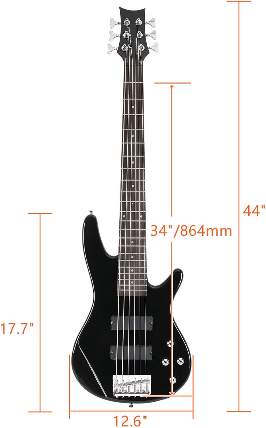 Ktaxon Electric Bass Guitar 6 String Bass with Naturally Air-dried Maple Neck, Rosewood Fingerboard and Basswood Body (Classic Black)