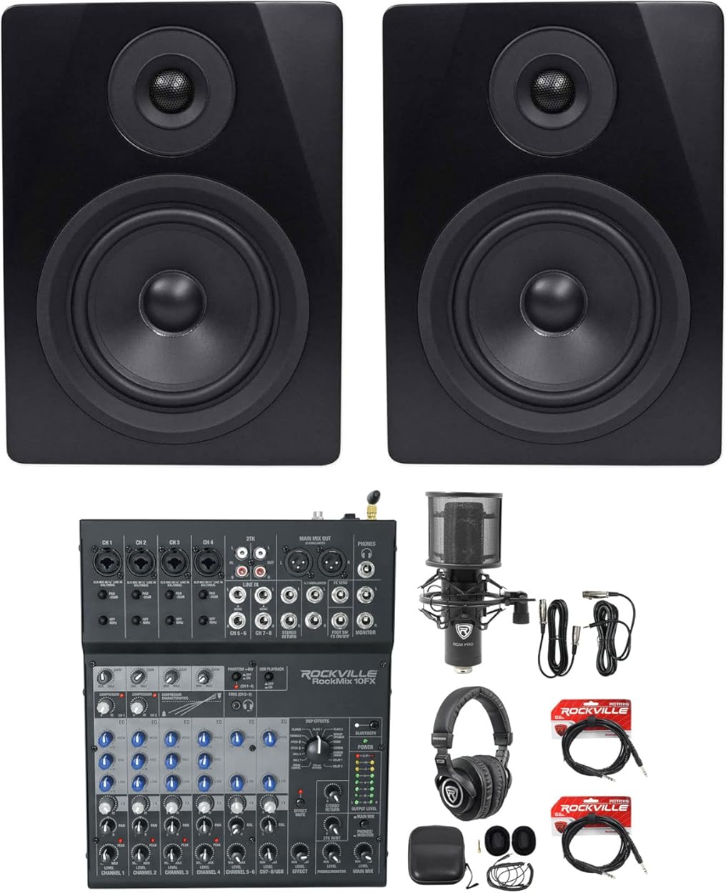 Rockville Home Recording Studio Kit w/Monitors+Mixer/Interface+Mic+Headphones