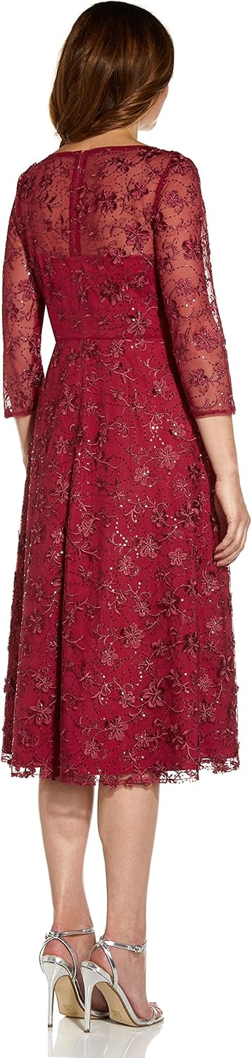 Adrianna Papell Womens Sequin Embroidery Flared Midi