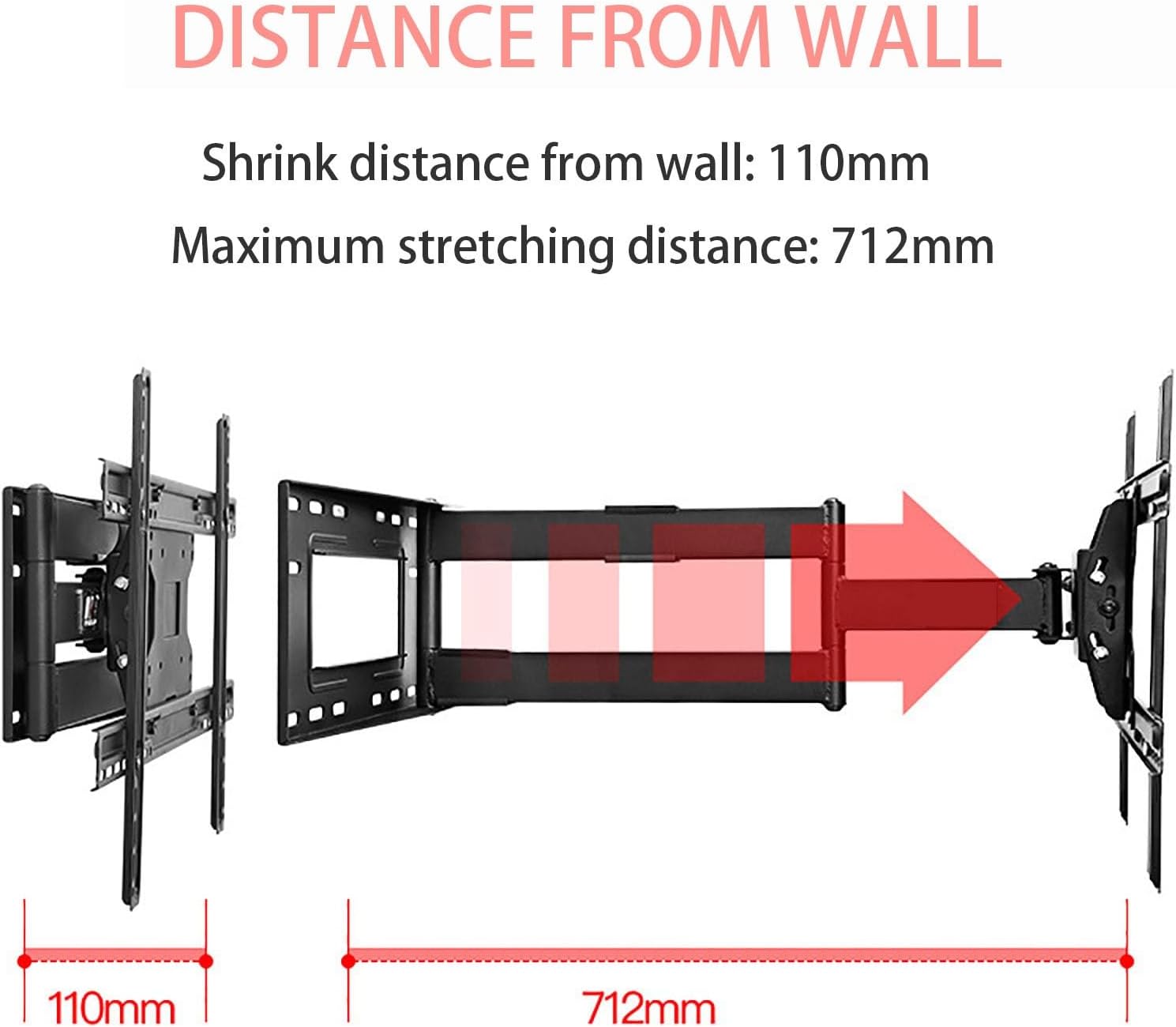 Long Arm TV Wall Mount for Most 42-70 Inch TV, 110-712mm Long Extension TV Mount Swivel and Tilt, Full Motion TV Mount Fits Max VESA 600x400mm, 70kg