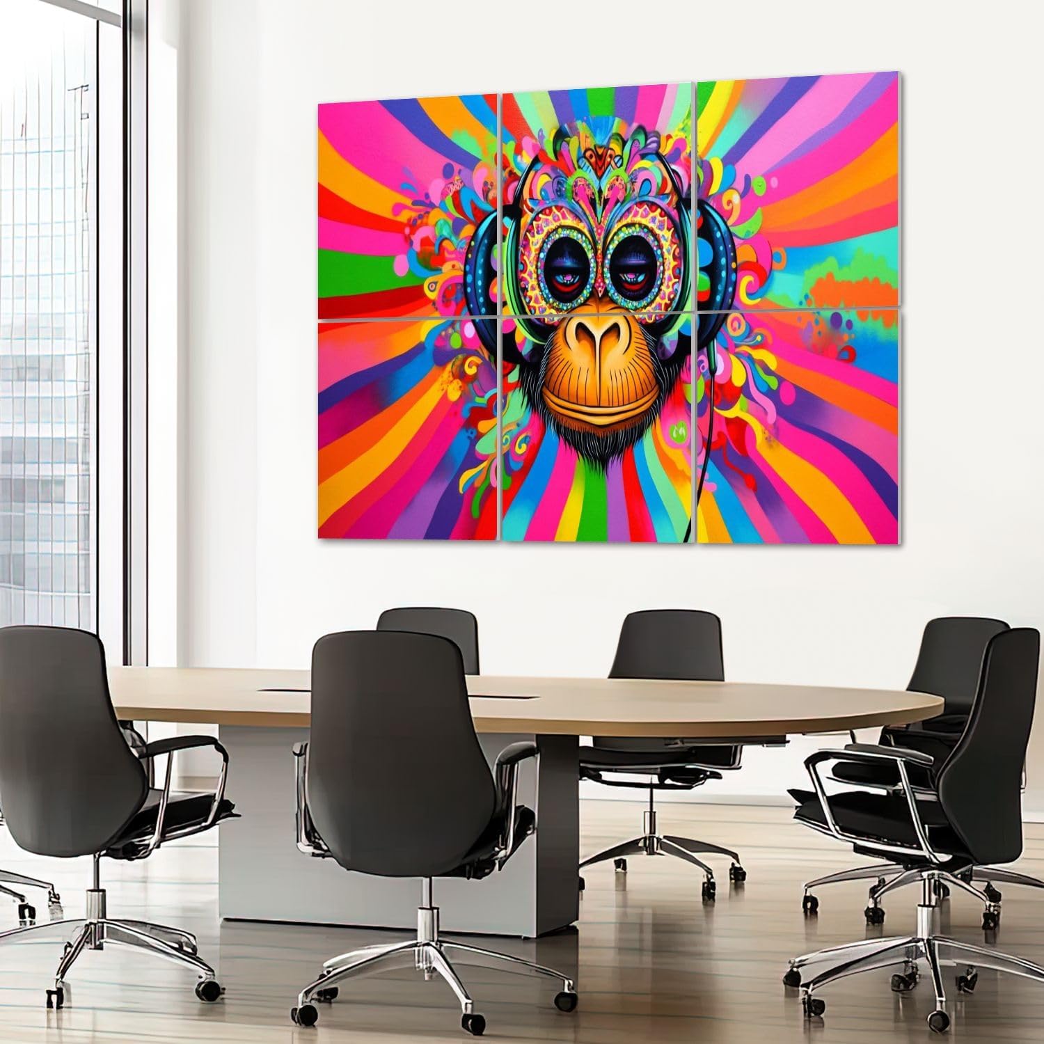 6 Pack Art Acoustic Panels Sound Absorbing Graffiti Monkey Headphones Street Pop Art Colorful Radiating Patterns Decorative Soundproof Wall Panels Self Adhesive for Recording Studios Office 72