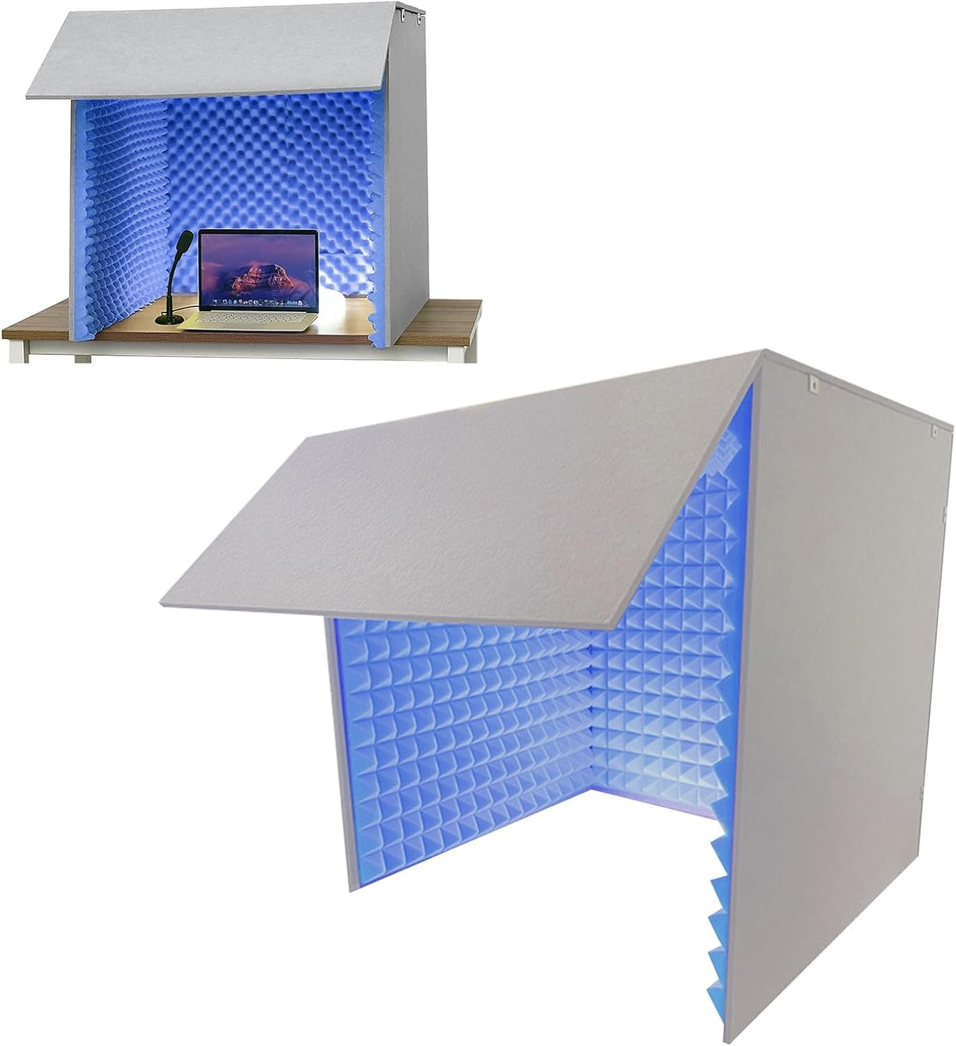 Desktop Soundproof Enclosure, Portable Soundproof Room, Multi-Purpose Recording Studio Sound Absorbing Foam Box (Blue)