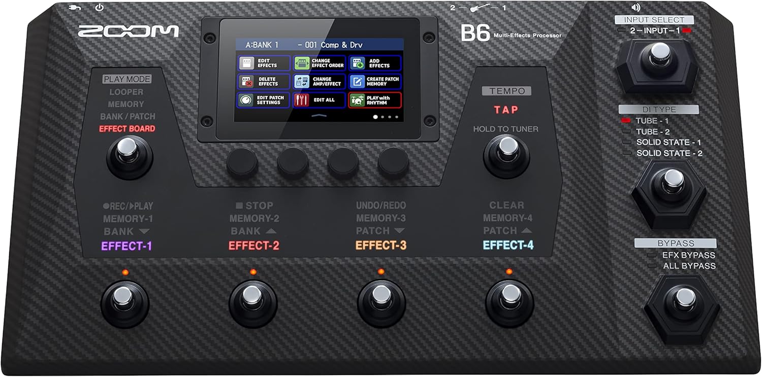 Zoom B6 Bass Multi-Effects Processor with 4 DI Boxes, A/B Switcher, Touchscreen Interface, 100+ Built in Effects, Amp Modeling, IR’s, Looper, & Audio Interface for Direct Recording to Computer
