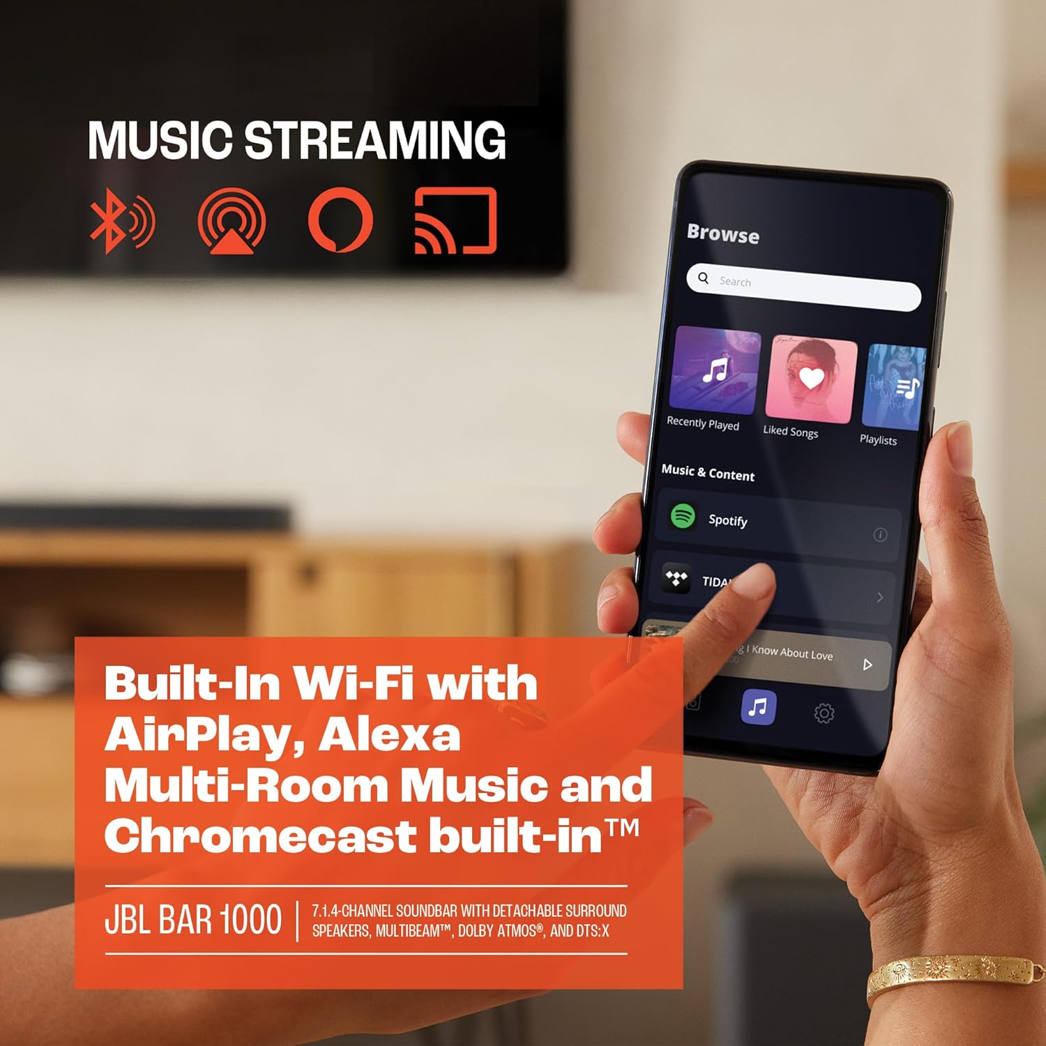 JBL Bar 1000: 7.1.4-Channel soundbar with Detachable Surround Speakers, MultiBeam™, Dolby Atmos®, and DTS:X®, Black