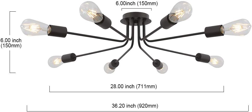 Modern 8 Light Ceiling Light Industrial Metal Oil Rubbed Bronze Sputnik Chandelier Semi Flush Mount Light for Dining Room Living Room Kitchen Bedroom Cafe Bar Hallway
