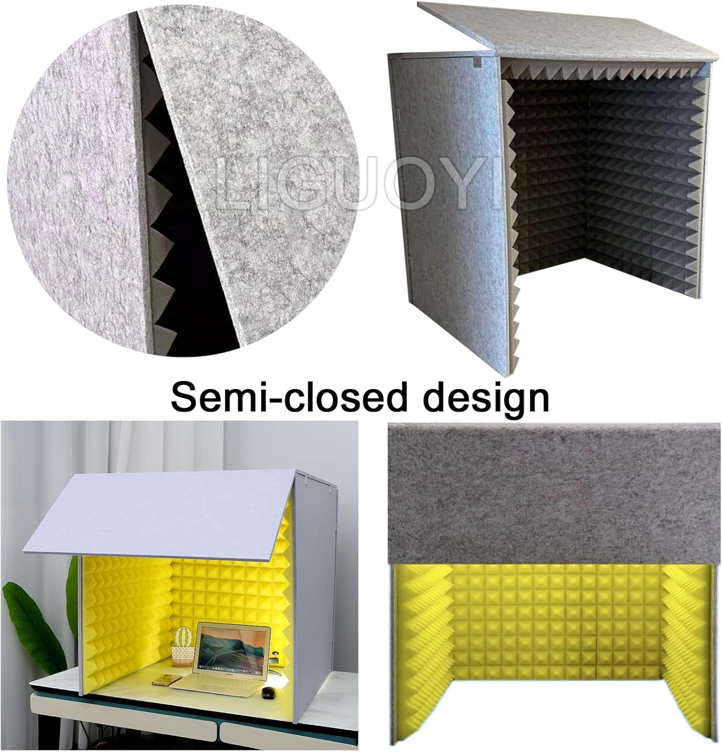 LIGUOYI Desktop Soundproof Booth Portable Vocal Booth Noise Absorbing/Barrier Foam Panels, Foldable Noise Absorbing Panel Desktop Recording Acoustical Treatments Für Tonaufnahmen, Podcasts(Yellow)