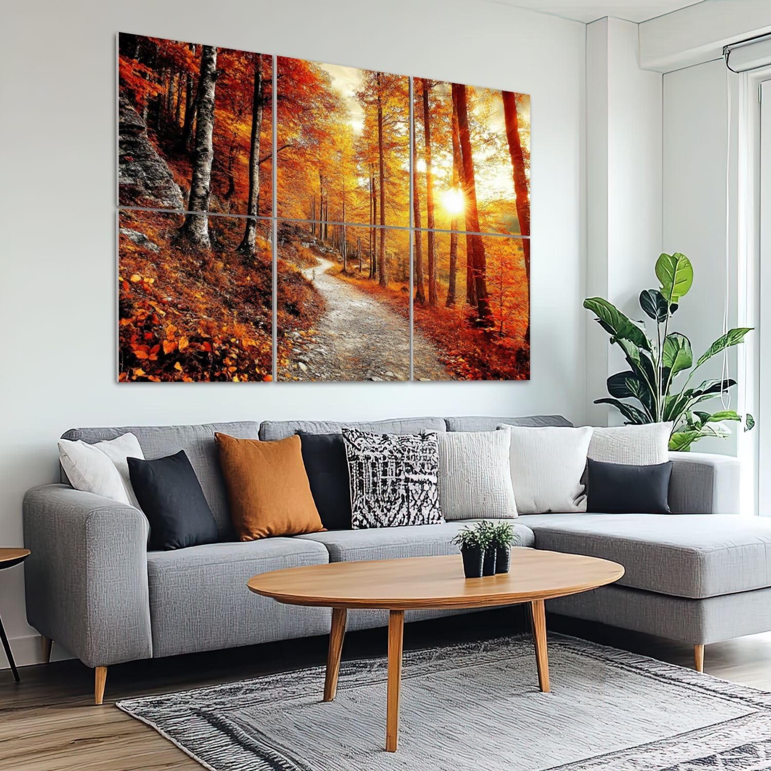 6 Pack Art Acoustic Panels Sound Absorbing Forest Autumn Fall Tree Leaves Sunset Tall Trees Birch Photographic Decorative Soundproof Wall Panels Self Adhesive for Recording Studios Office 72