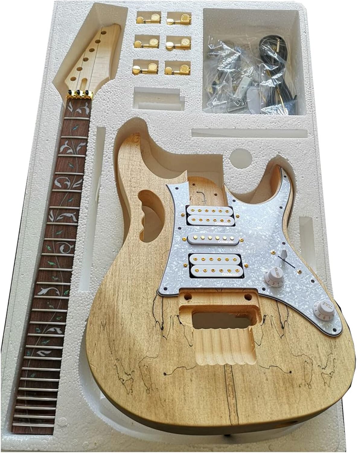 DIY Electric Guitar Kit Easy Installation Basswood Body Rosewood Fingerboard Maple Neck Electric Guitar Set