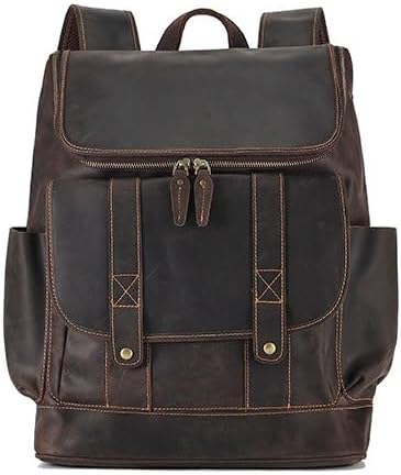 Genuine Leather Backpack for Men Vintage Large Capacity Travel Office Bag 15.6 Inch Laptop Backpack Shoulder Bag (Brown)