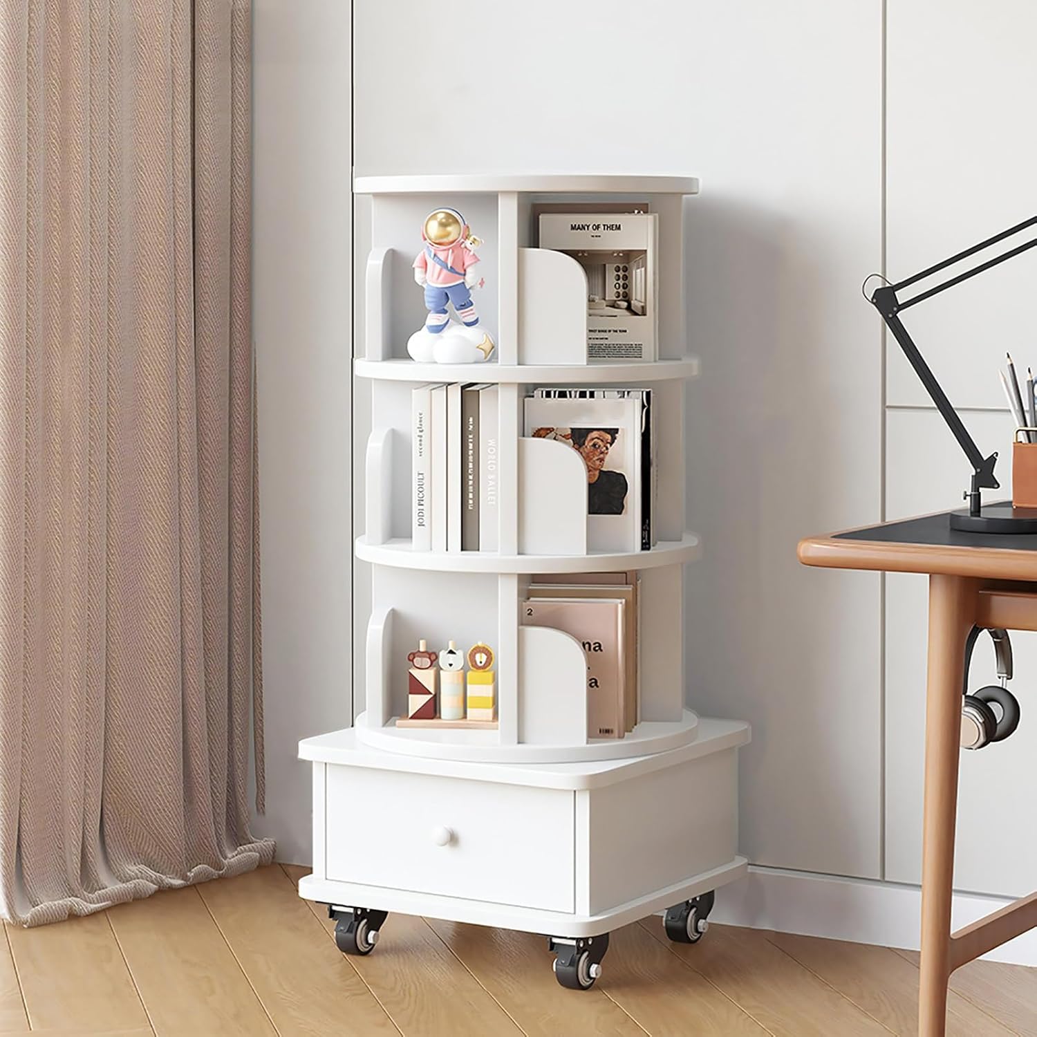 360° Rotating Bookshelf, Spinning Book Tower Swivel Bookcase, Round Book Shelf, for Small Space Freestanding Corner Bookcase for Bedroom Living Room(White,122cm/48in)