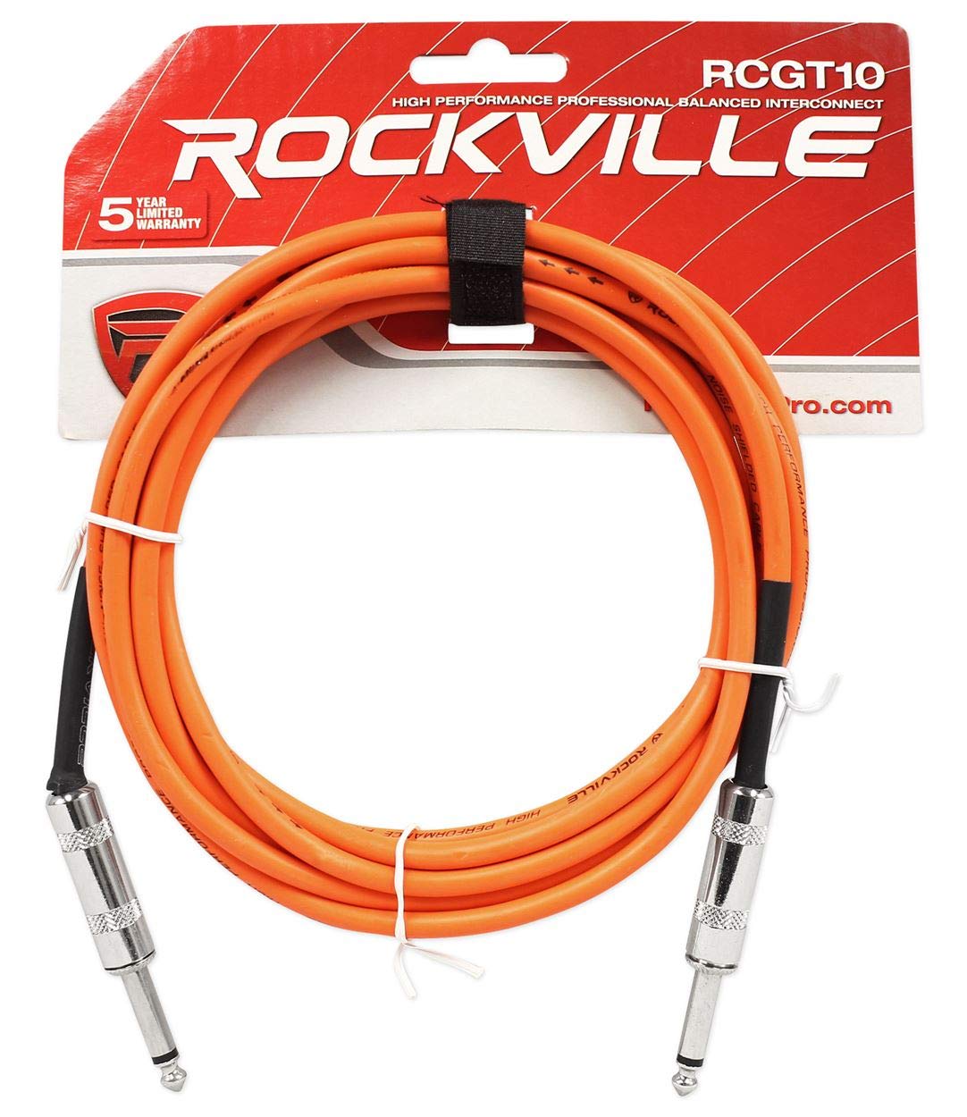 (18) Rockville RCGT10O 10' 1/4'' TS to 1/4'' TS Instrument Cable-Orange 100% Copper
