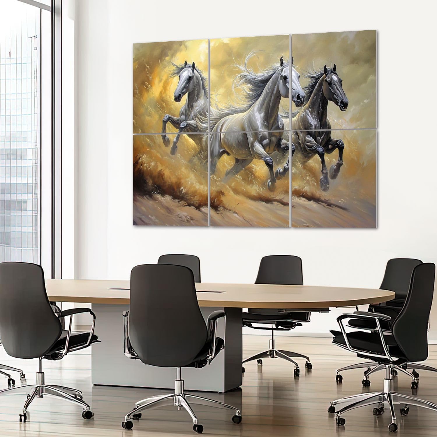 6 Pack Art Acoustic Panels Sound Absorbing Animal Pictures Desert Running Horses Galloping Flowing Manes Dust Decorative Soundproof Wall Panels Self Adhesive for Recording Studios Office 72