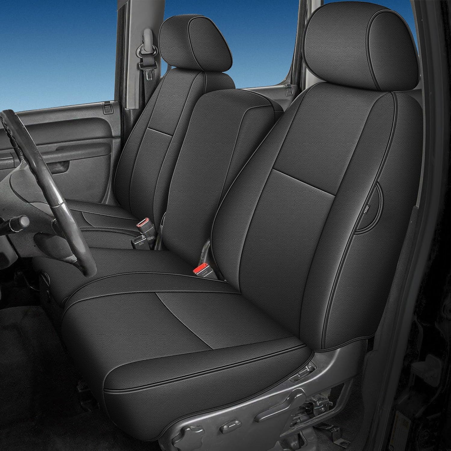 AOMSAZTO Seat Covers for Chevy Silverado GMC Sierra 1500 2007-2013 Crew Cab 2500HD 3500HD 2007-2014, Full Set Coverage for Chevrolet Faux Leather Truck Car Interior Accessories Black