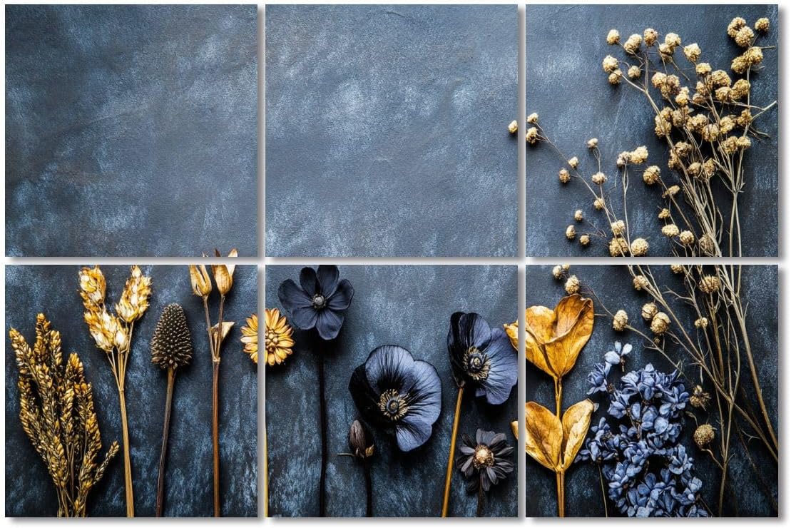 6 Pack Art Acoustic Panels Sound Absorbing Vintage Floral Black Botanical Moody Flower Prints Dried Flowers Decorative Soundproof Wall Panels Self Adhesive for Recording Studios Office 72