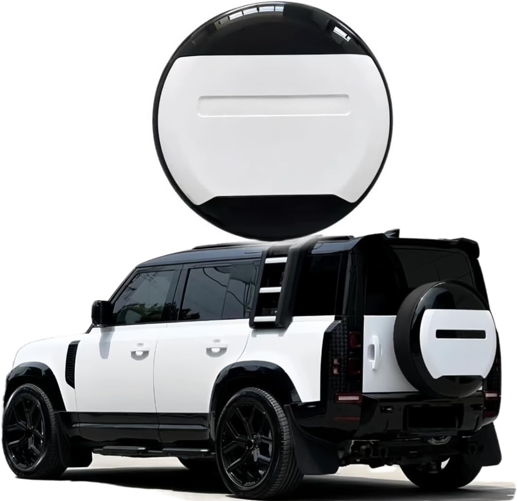 Fuji White Car Rear Spare Tire Protective Cover for Land Rover Defender 110 130 2020 Car Exterior Accessories (with Gloss Black Logo)