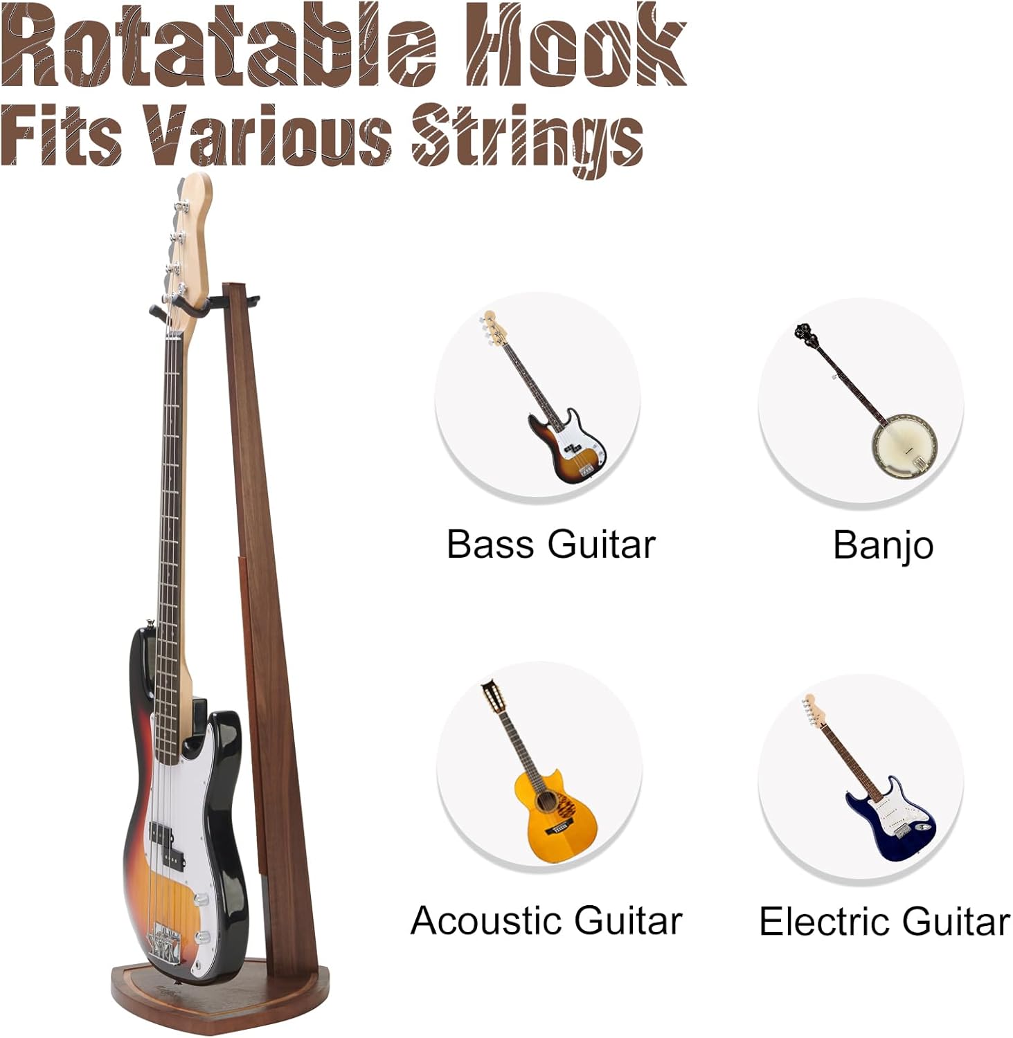 Bass Guitar Stand, Electric Bass Stand for Studio, Living Room, Handcrafted Electric Bass Guitar Stand, Wood Guitar Stand Floor for Electric Guitar, Bass Guitar, Banjo, Guitar Gifts for Men