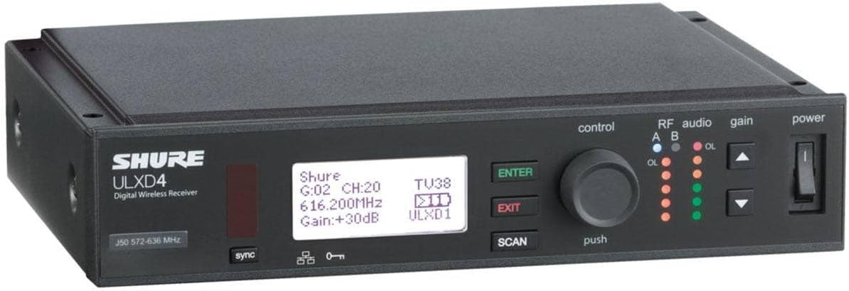 Shure ULXD4 Single Channel Receiver - for use with ULX-D Digital Wireless Microphone Systems, Transmitter Sold Separately | H50 Band (ULXD4=-H50)