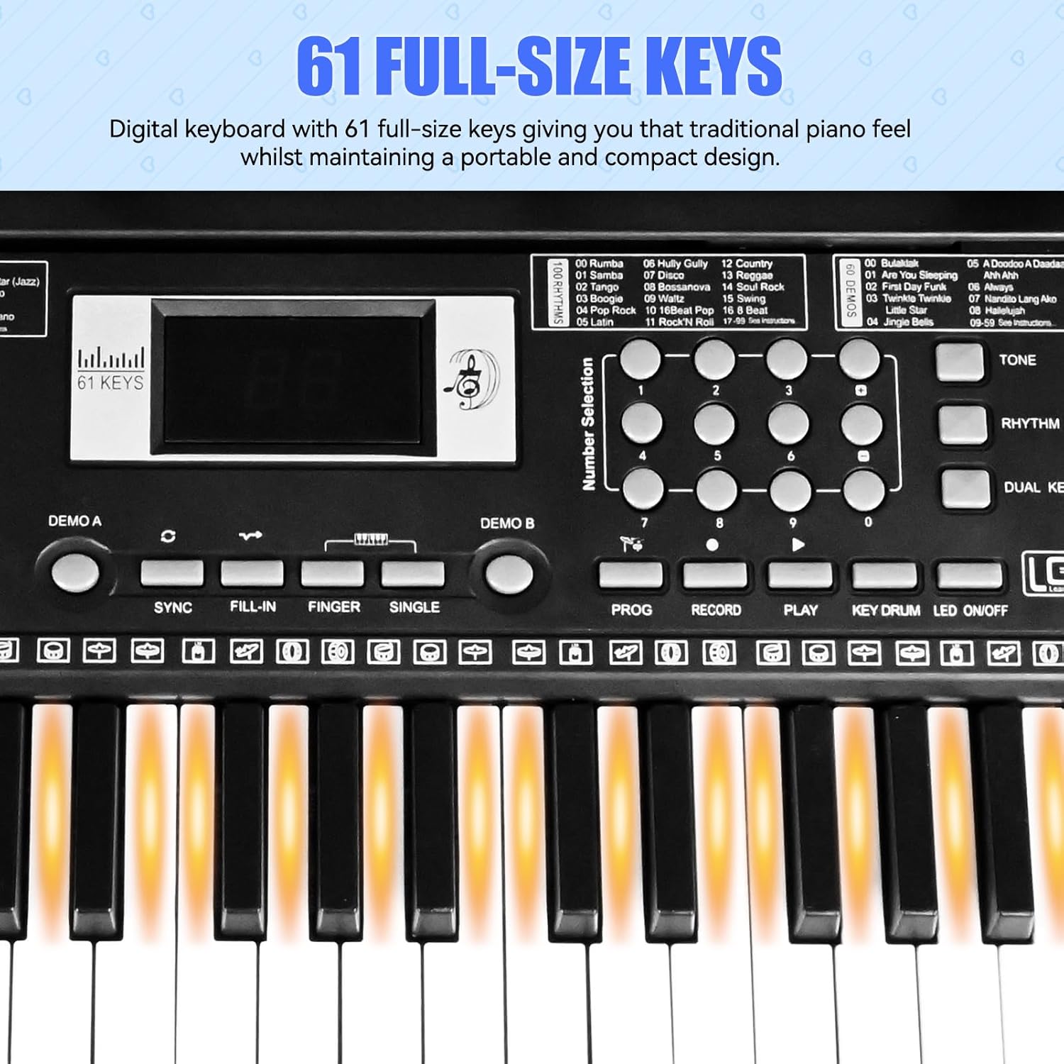 Piano Keyboard for Kids Beginner, 61 Key Digital Keyboard Piano Set with Headphone, Microphone, Music Sheet, Power Adapter, Piano Stand, Black